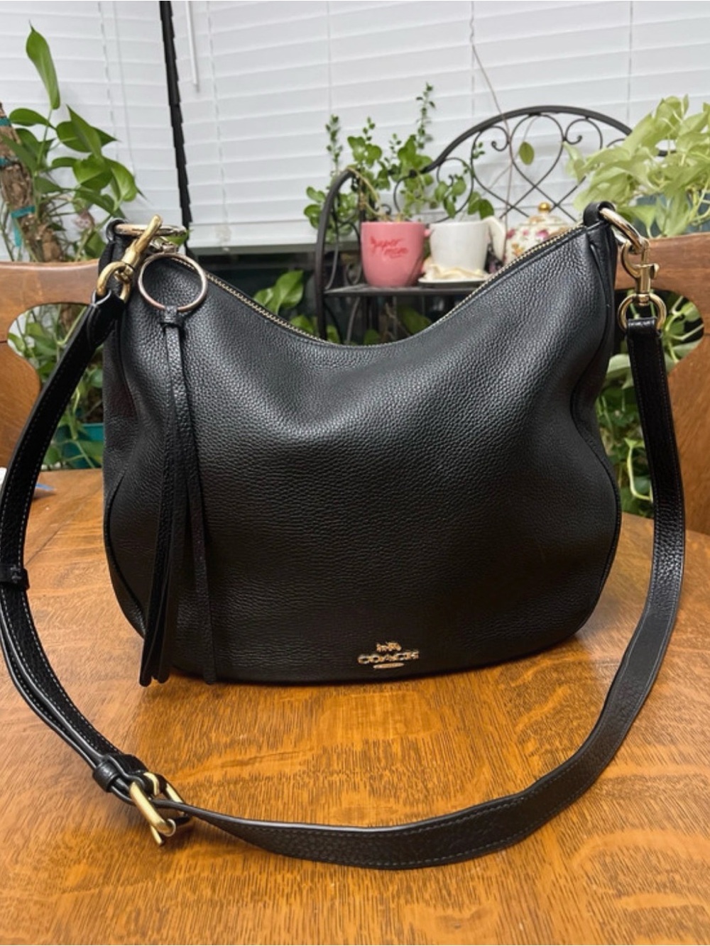 Coach Sutton Black Pebbled Leather Hobo Shoulder Crossbody Bag no short strap